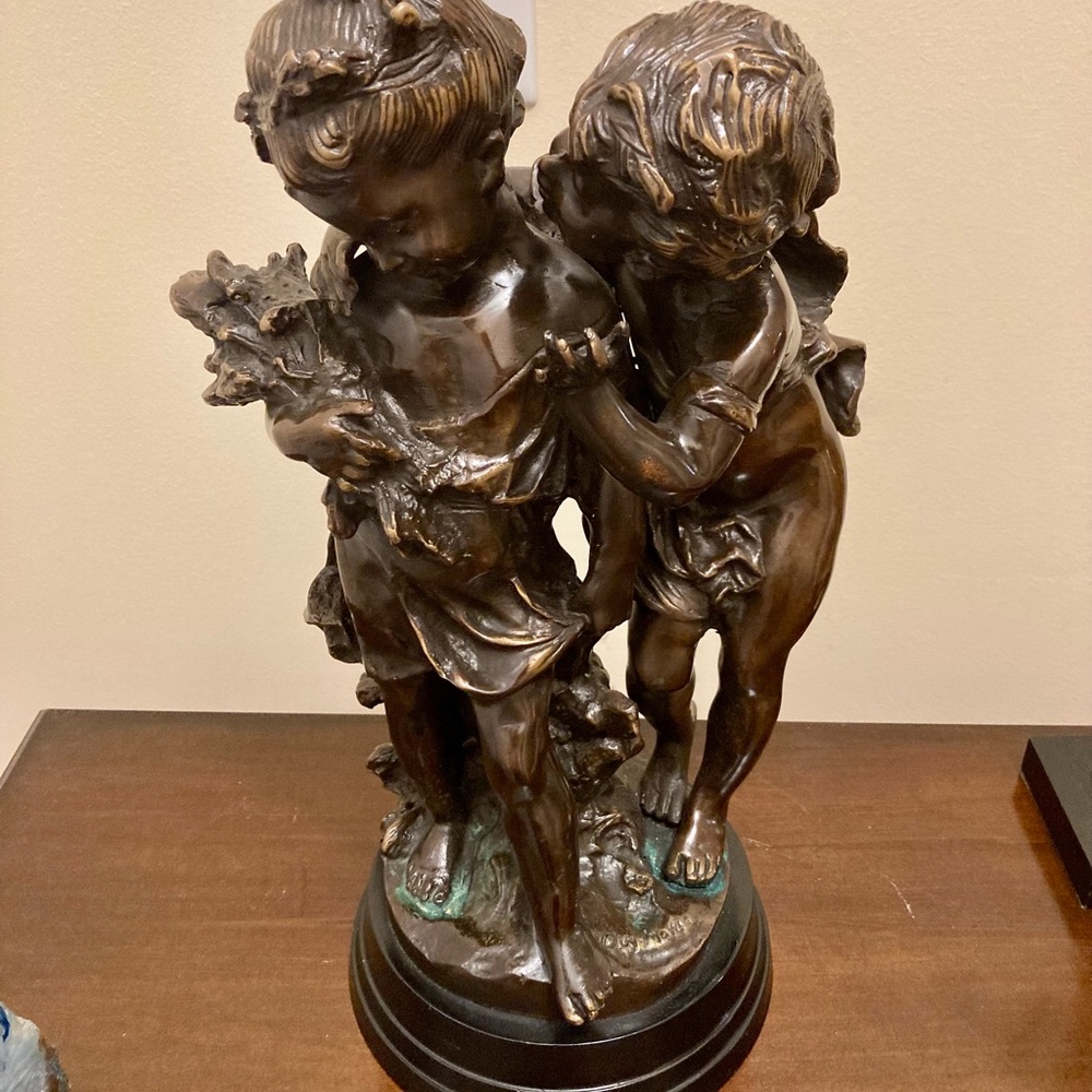 WHISPERING CHILDREN AKA SECRETS SIGNED BY AUGUSTE MOREAU BRONZE